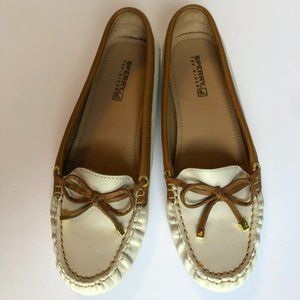 Sperry Moc Toe Driving Moccasin Cream Brown Slip-On Loafer Womens 7 M Shoes